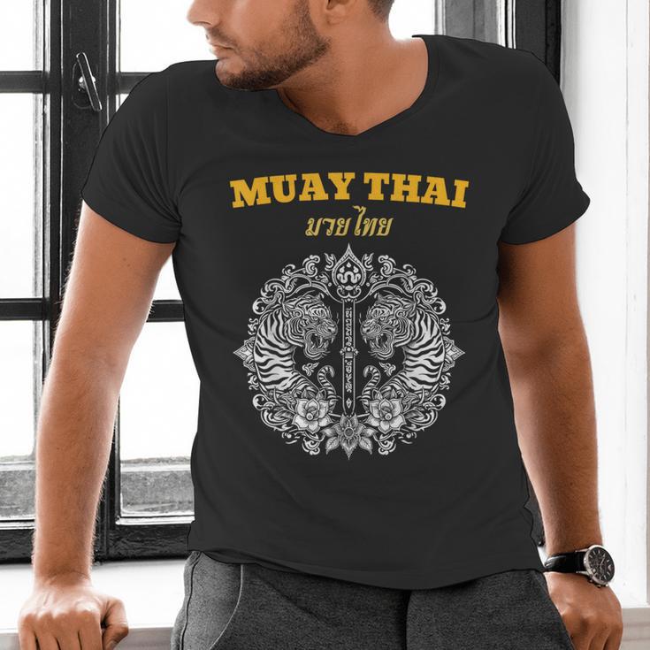 Sak Yant Muay Thai Art Tattoo Twin Tiger Kickboxing Thailand Men's V-Neck T-Shirt Sak Yant Muay Thai Art Tattoo Twin Tiger Kickboxing Thailand Men's V-Neck T-Shirt