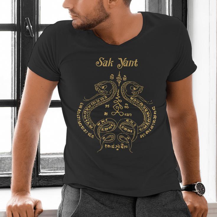 Sak Yant Sak Yant Tattoo Sak Yant Muay Thai Sak Yant T-Shirt Men's V-Neck T-Shirt