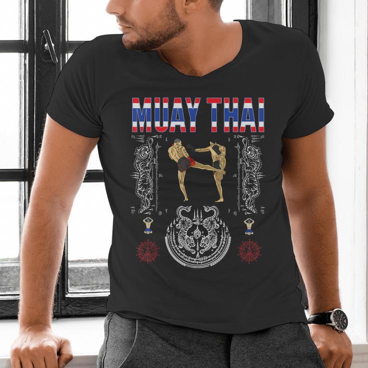 Sawadee Thai Traditional Sak Yant Thai Twin Tiger Muay Thai Men's V-Neck T-Shirt