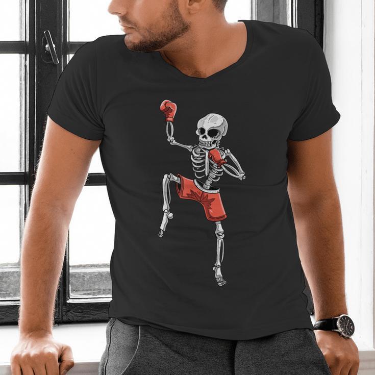 Skeleton Muay Thai Halloween Kickboxing MMA Fighter Costume Men's V-Neck T-Shirt Skeleton Muay Thai Halloween Kickboxing MMA Fighter Costume Men's V-Neck T-Shirt
