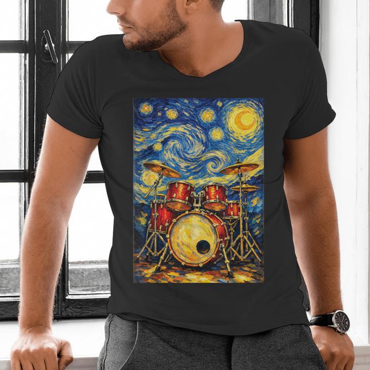 Starry Night Drum Kit Van Gogh Style Art Men's V-Neck T-Shirt Starry Night Drum Kit Van Gogh Style Art Men's V-Neck T-Shirt