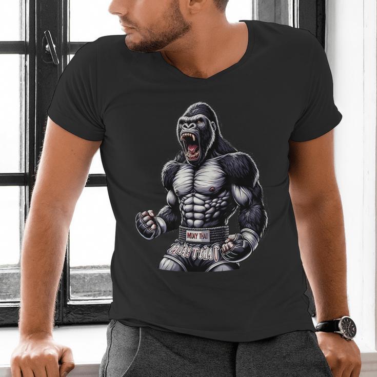 Strong Muay Thai Gorilla Thai Boxing And Fighting Men's V-Neck T-Shirt Strong Muay Thai Gorilla Thai Boxing And Fighting Men's V-Neck T-Shirt
