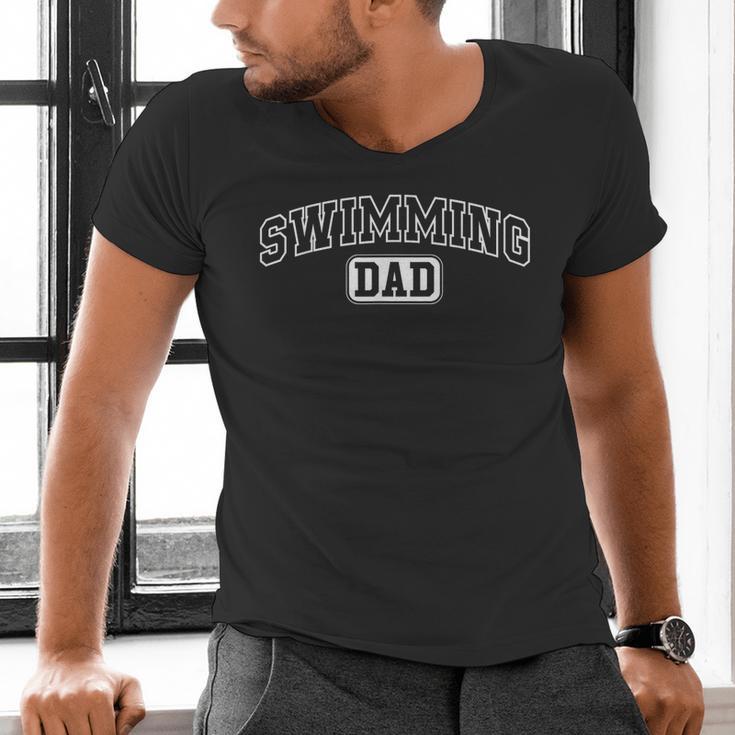Swimming Dad Athletic Lettering Fathers Day Coach Men's V-Neck T-Shirt