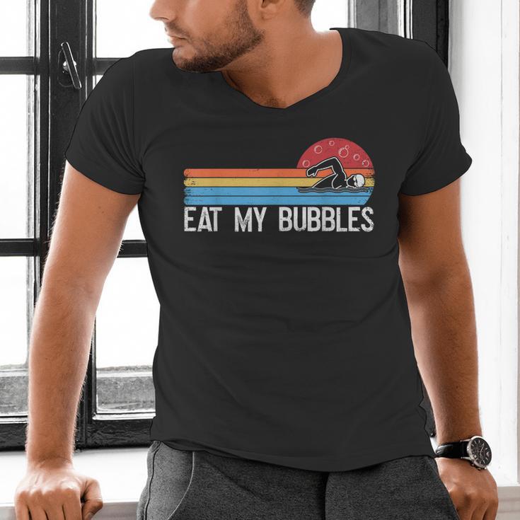 Swimming Swimmer Eat My Bubbles Swim Retro Men's V-Neck T-Shirt Swimming Swimmer Eat My Bubbles Swim Retro Men's V-Neck T-Shirt