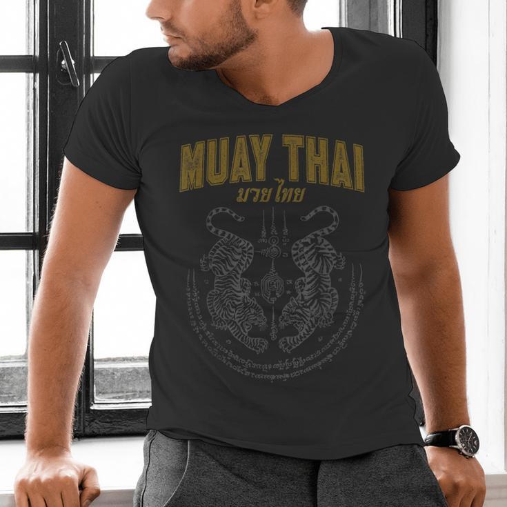 Twin Tiger Sak Yant Muay Thai Men's V-Neck T-Shirt