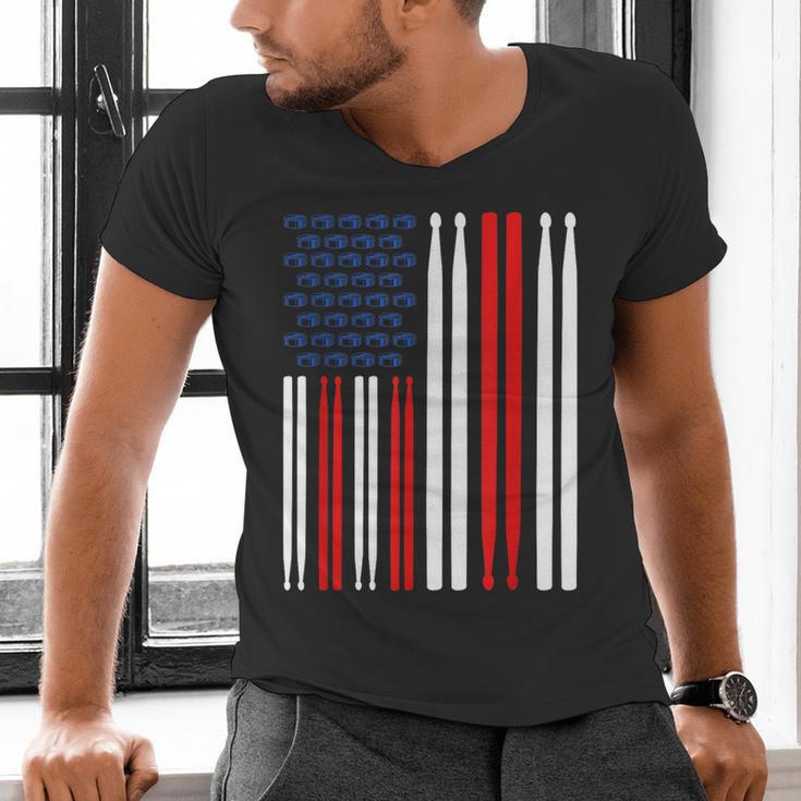 USA Flag Drummer Music Drum Kit Men's V-Neck T-Shirt USA Flag Drummer Music Drum Kit Men's V-Neck T-Shirt