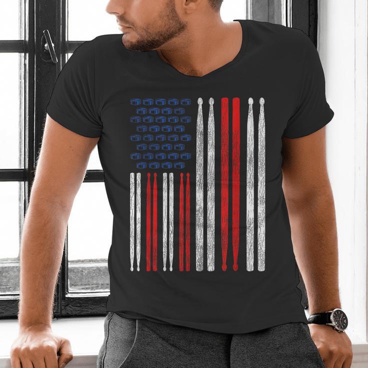 USA Flag Drumsticks Drum Kit Men's V-Neck T-Shirt USA Flag Drumsticks Drum Kit Men's V-Neck T-Shirt