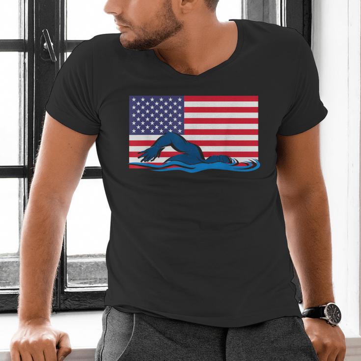 USA Flag Swimmer Swimming Sport Athlete Swim Swimming Men's V-Neck T-Shirt USA Flag Swimmer Swimming Sport Athlete Swim Swimming Men's V-Neck T-Shirt