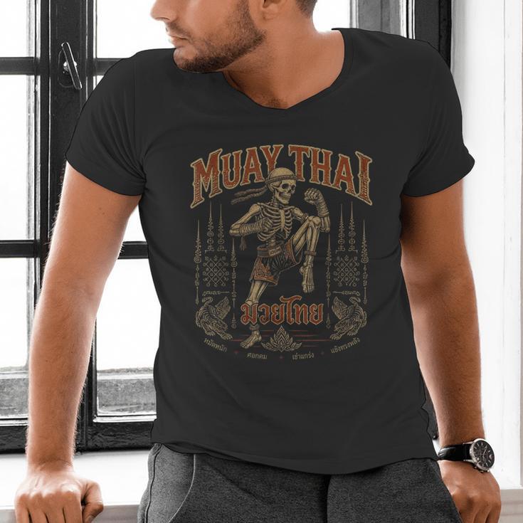 Vintage Muay Thai Belt Thai Boxing Warrior Fighter Skeleton Men's V-Neck T-Shirt Vintage Muay Thai Belt Thai Boxing Warrior Fighter Skeleton Men's V-Neck T-Shirt