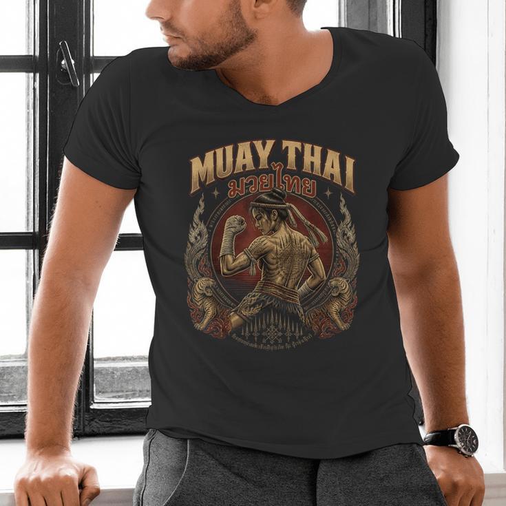 Vintage Muay Thai Flag Thailand Thai Boxing Fighter Men's V-Neck T-Shirt