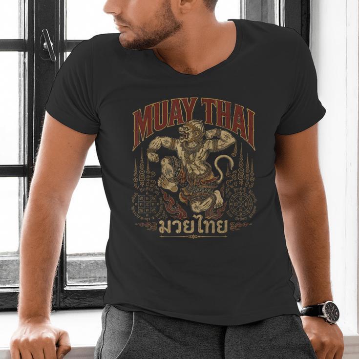 Vintage Muay Thai Spirit Thai Boxing Fighter Soul Monkey Men's V-Neck T-Shirt Vintage Muay Thai Spirit Thai Boxing Fighter Soul Monkey Men's V-Neck T-Shirt