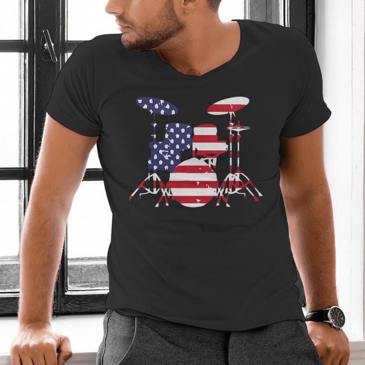 Women's American Flag Drum Kit Patriotic US Drum Art Men's V-Neck T-Shirt Women's American Flag Drum Kit Patriotic US Drum Art Men's V-Neck T-Shirt