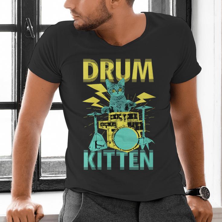 Women's Cute Drummer Cat Drum Kitten Men's V-Neck T-Shirt Women's Cute Drummer Cat Drum Kitten Men's V-Neck T-Shirt