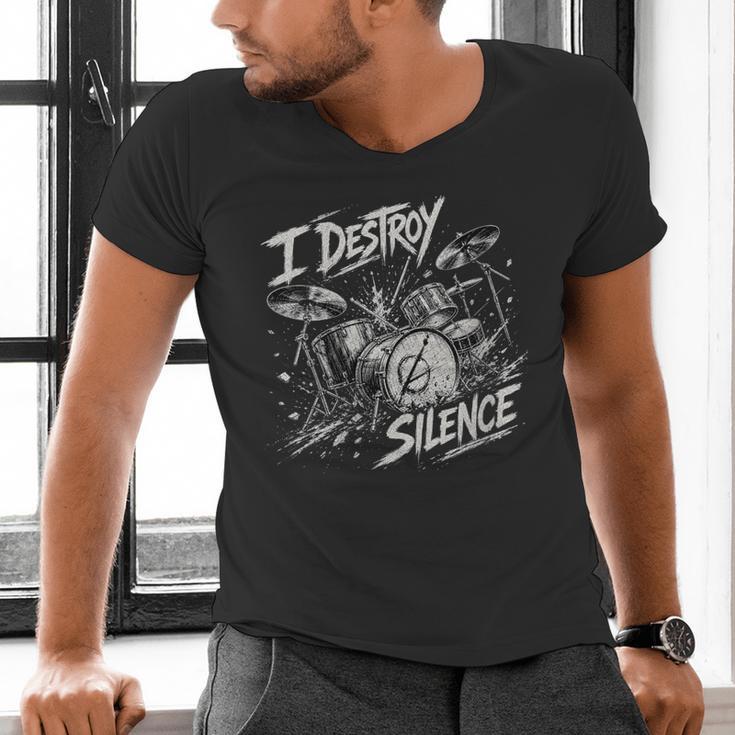 Women's Drum Kit I Destroy Silence Art Men's V-Neck T-Shirt Women's Drum Kit I Destroy Silence Art Men's V-Neck T-Shirt