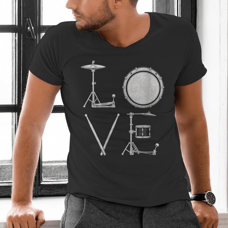 Women's Drum Kit Love Illustration For Music Enthusiasts Men's V-Neck T-Shirt Women's Drum Kit Love Illustration For Music Enthusiasts Men's V-Neck T-Shirt