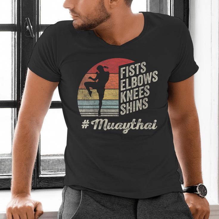 Women's Muay Thai Martial Arts Fighter Retro Vintage Sunset Graphic Men's V-Neck T-Shirt Women's Muay Thai Martial Arts Fighter Retro Vintage Sunset Graphic Men's V-Neck T-Shirt