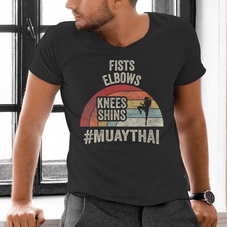 Women's Retro Muay Thai Martial Arts Fighter Graphic Men's V-Neck T-Shirt