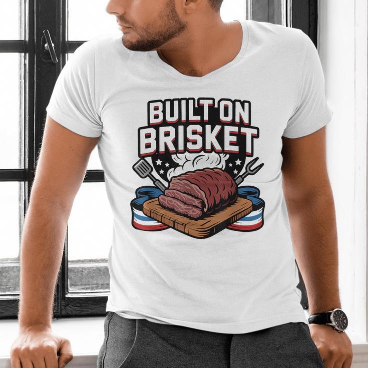 4th July BBQ Dad American Flag Brisket Smoke Men's V-Neck T-Shirt
