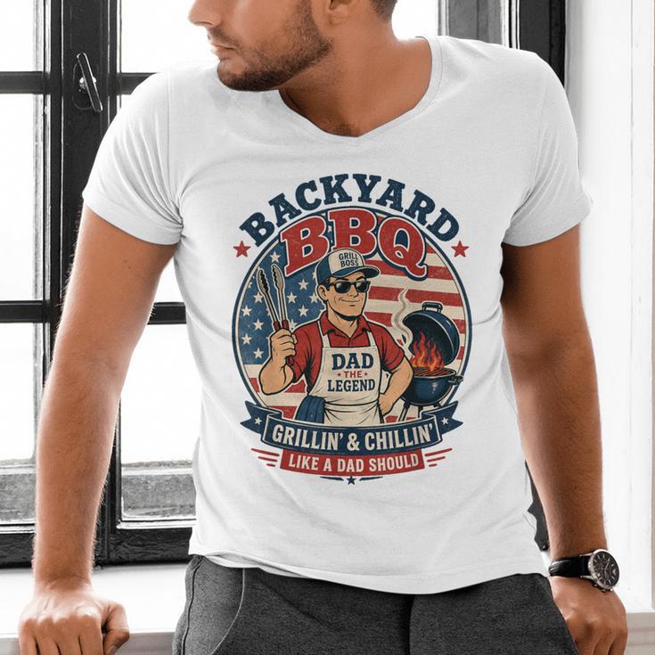 Backyard BBQ Dad Grill Boss Patriotic Fourth Of July Barbecu Men's V-Neck T-Shirt