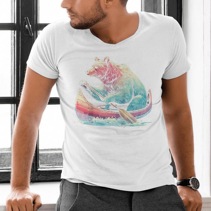 Canoe Bear Canoeing Raglan Baseball Tee Men's V-Neck T-Shirt