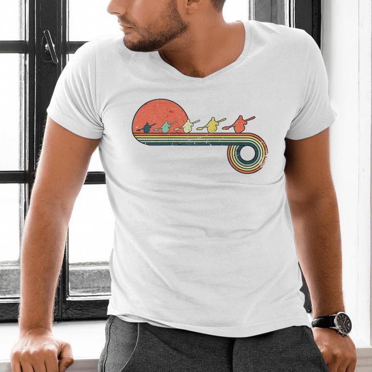 Canoe Retro Vintage Sunset Rainbow Raglan Baseball Tee Men's V-Neck T-Shirt