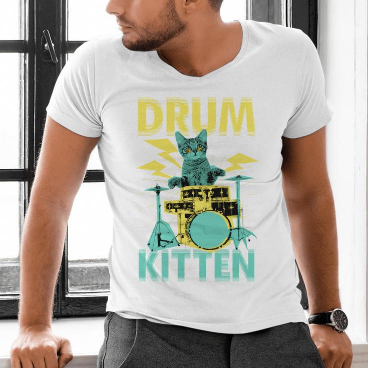Cute Drummer Cat Drum Kitten Men's V-Neck T-Shirt