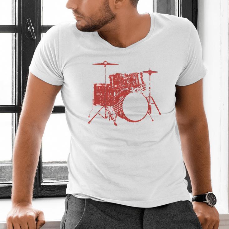 Drum Kit Drummer Band Musical Instrument Rock Music Men's V-Neck T-Shirt