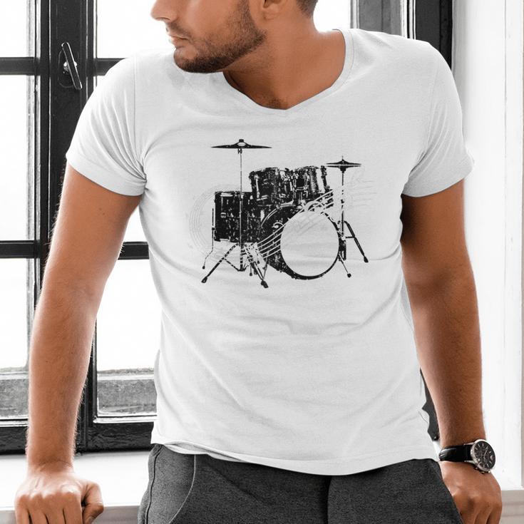 Drum Kit Drummer Band Musical Instrument Rock Music Raglan Baseball Tee Men's V-Neck T-Shirt