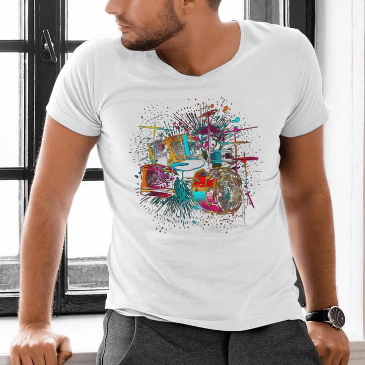 Drums Pop Art Drummer Drum Kit Men's V-Neck T-Shirt