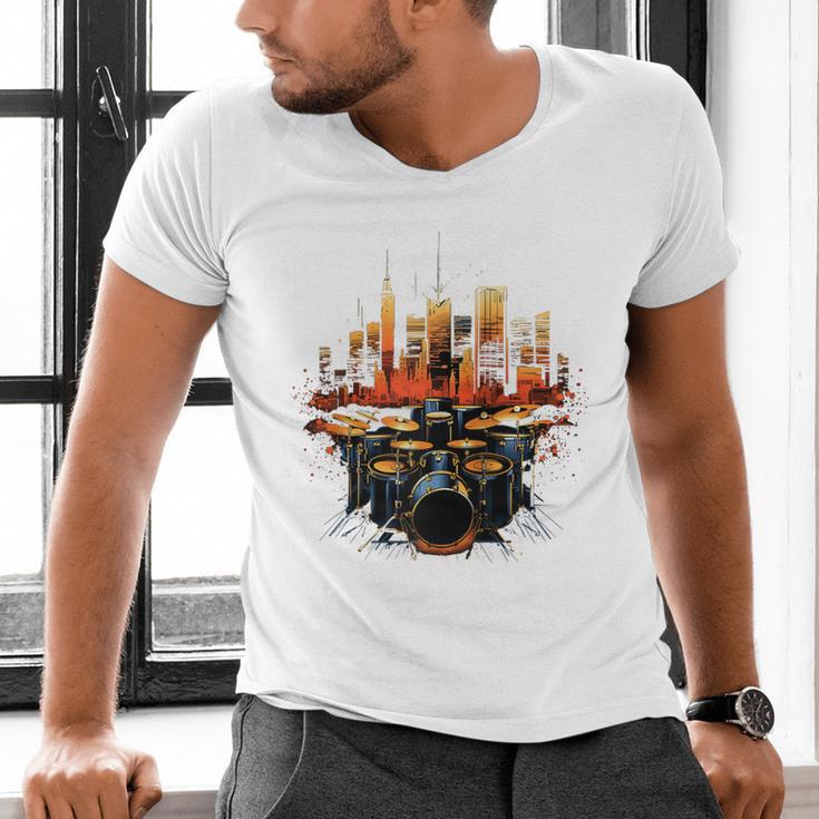 Drumset Drum Kit Music Drummer Drumming Raglan Baseball Tee Men's V-Neck T-Shirt Drumset Drum Kit Music Drummer Drumming Raglan Baseball Tee Men's V-Neck T-Shirt
