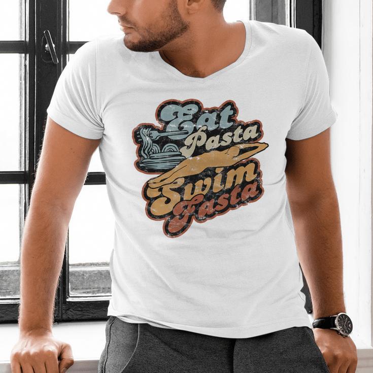 Eat Pasta Swim Fasta Swimmer Vintage Swimming Men's V-Neck T-Shirt Eat Pasta Swim Fasta Swimmer Vintage Swimming Men's V-Neck T-Shirt