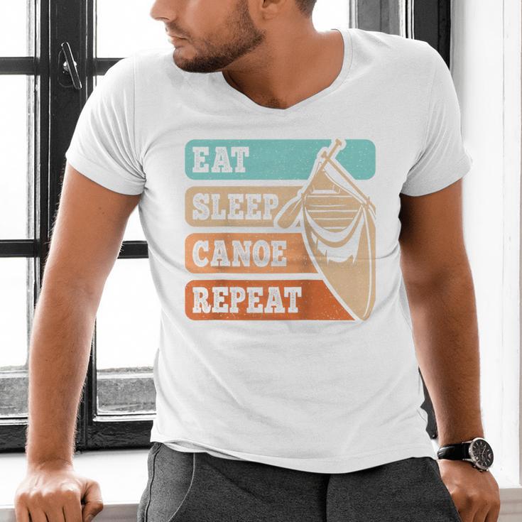 Eat Sleep Canoe Repeat Vintage Canoeing Canoeist Men Boys Raglan Baseball Tee Men's V-Neck T-Shirt