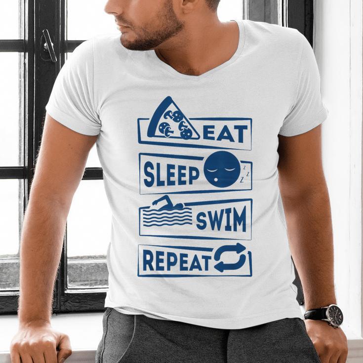 Eat Sleep Swimming Repeat Swimming Men's V-Neck T-Shirt Eat Sleep Swimming Repeat Swimming Men's V-Neck T-Shirt