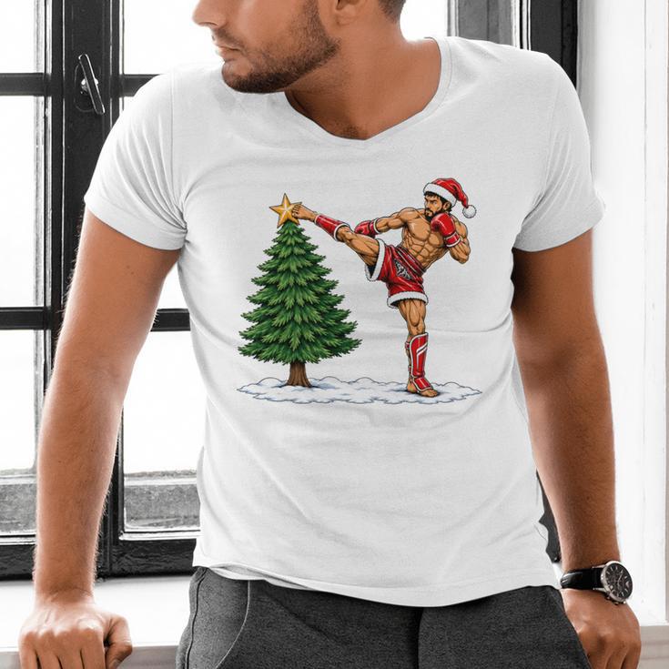 Festive Muay Thai Santa Christmas Men's V-Neck T-Shirt