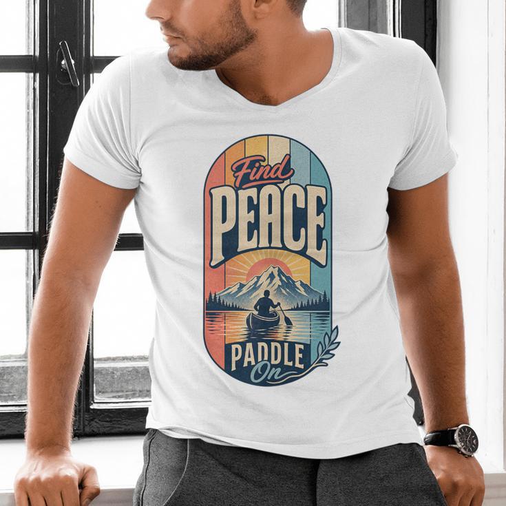 Find Peace Paddle On Canoe Mountain Sunset Men's V-Neck T-Shirt Find Peace Paddle On Canoe Mountain Sunset Men's V-Neck T-Shirt
