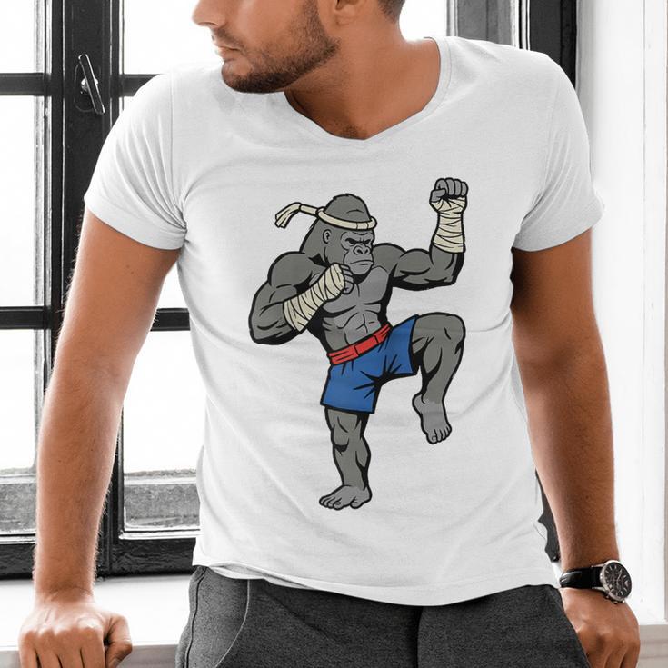 Gorilla Muay Thai Combat Sport Fighter Martial Arts 8 Limbs Raglan Baseball Tee Men's V-Neck T-Shirt