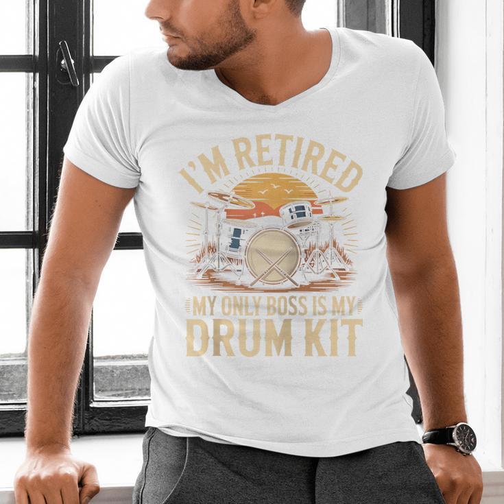 I'm Retired My Only Boss Is My Drum Kit Drums Drummer Raglan Baseball Tee Men's V-Neck T-Shirt I'm Retired My Only Boss Is My Drum Kit Drums Drummer Raglan Baseball Tee Men's V-Neck T-Shirt