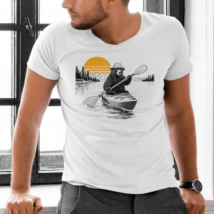 Kayaking Bear Retro Sunset Paddling Canoe Outdoor Adventure Men's V-Neck T-Shirt Kayaking Bear Retro Sunset Paddling Canoe Outdoor Adventure Men's V-Neck T-Shirt