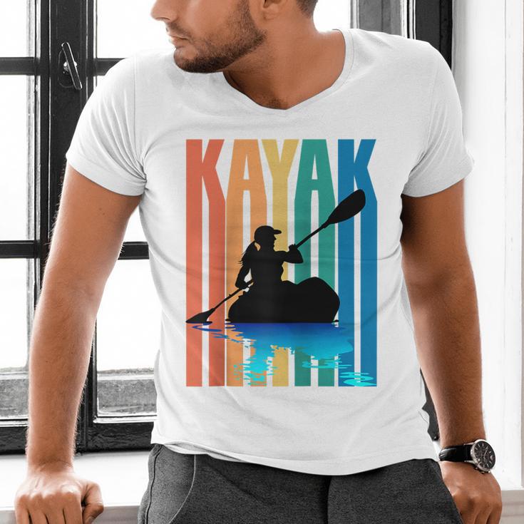 Kayaking Kayak Retro Art Canoe Raglan Baseball Tee Men's V-Neck T-Shirt