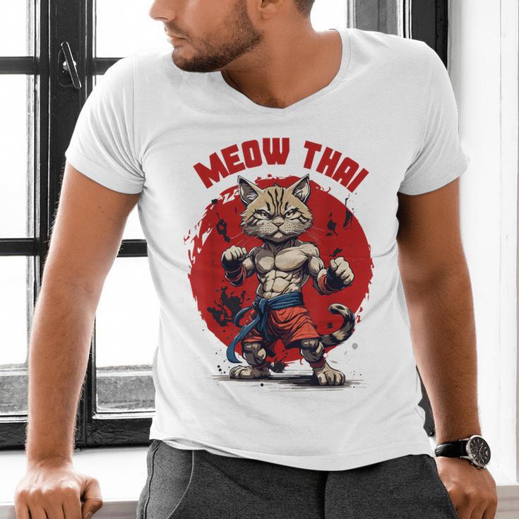 Meow Thai Funny Muay Thai And Cats Lover Men's V-Neck T-Shirt