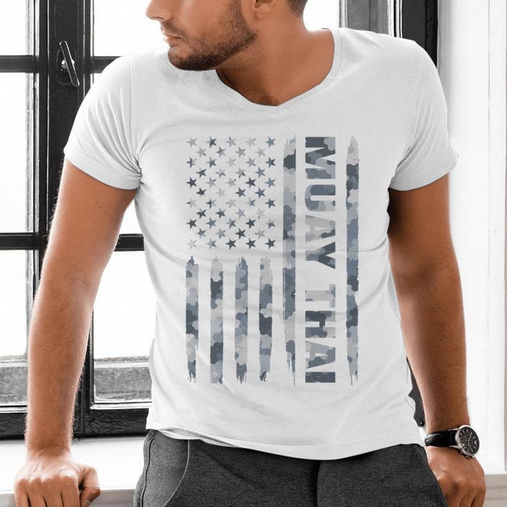 Muay Thai American Flag Camo Military Patriotic Men's V-Neck T-Shirt