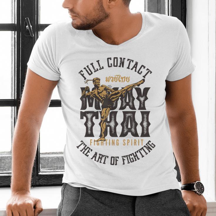 Muay Thai Fighter MMA Full Contact Retro Kickboxing Men's V-Neck T-Shirt