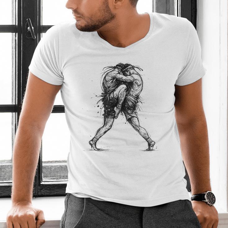 Muay Thai Kickboxing Nak Muay Thai Boxing Fighter Men's V-Neck T-Shirt Muay Thai Kickboxing Nak Muay Thai Boxing Fighter Men's V-Neck T-Shirt