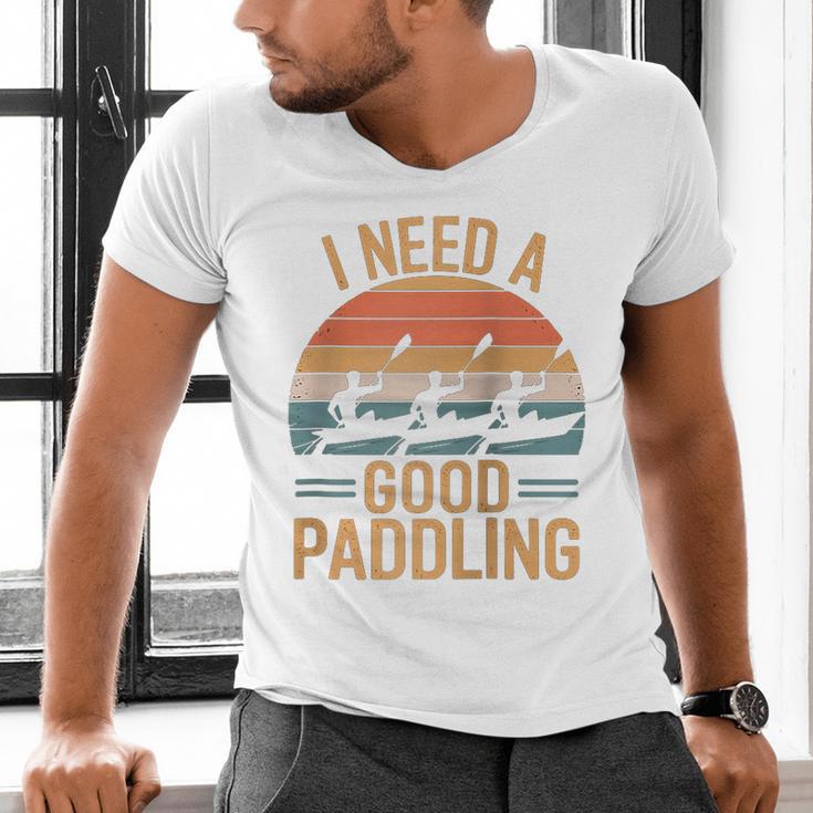 I Need A Good Paddling Retro Sunset Canoe Raglan Baseball Tee Men's V-Neck T-Shirt