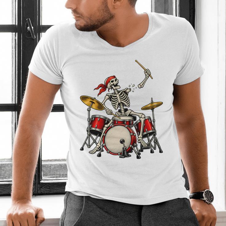 Skeleton Drummer Skull Drum Kit Halloween Men's V-Neck T-Shirt Skeleton Drummer Skull Drum Kit Halloween Men's V-Neck T-Shirt