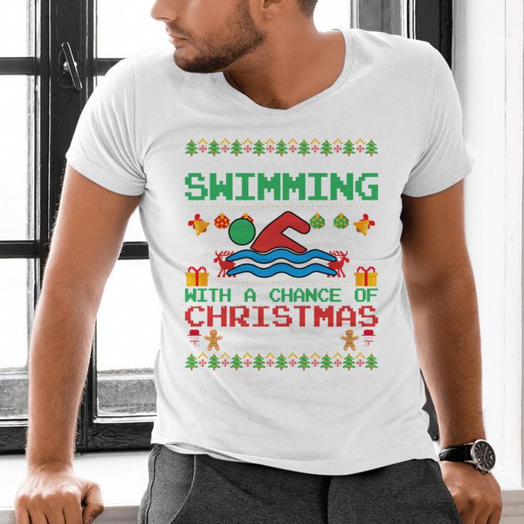 Swimming Christmas Party Swim Swimmer Christmas Ugly Style Men's V-Neck T-Shirt