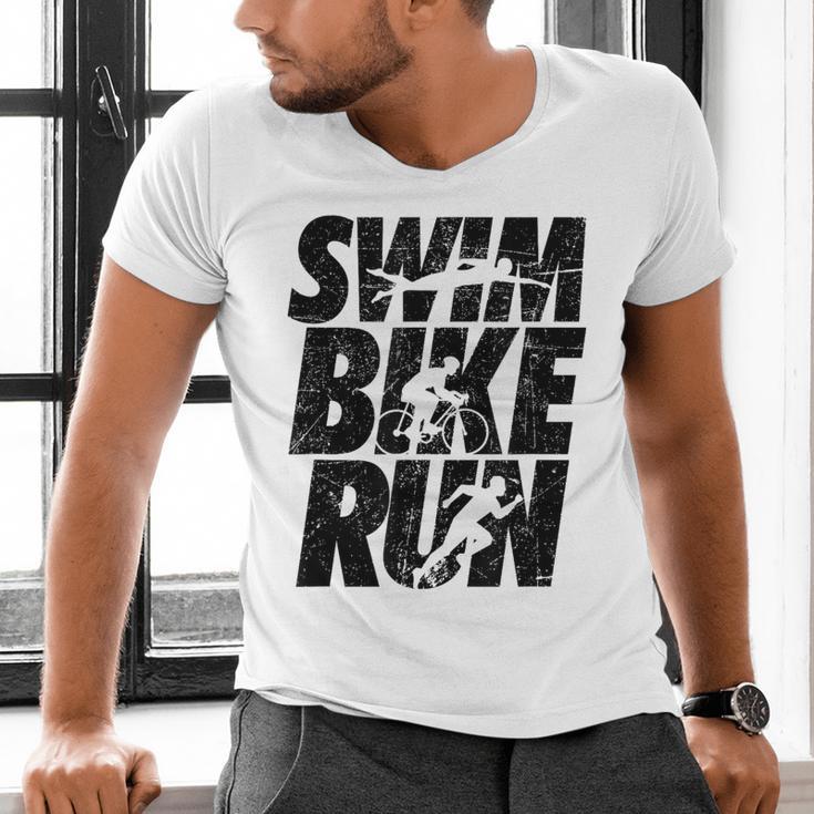 Swimming Cycling Running Triathlon Running Swimming Men's V-Neck T-Shirt Swimming Cycling Running Triathlon Running Swimming Men's V-Neck T-Shirt