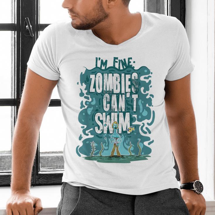 Swimming Quote Zombies Can't Swim For Swimmer Men's V-Neck T-Shirt Swimming Quote Zombies Can't Swim For Swimmer Men's V-Neck T-Shirt