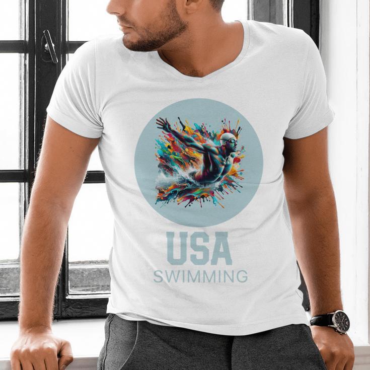 SWIMMING SPORT COMPETITIVE SWIM Men's V-Neck T-Shirt SWIMMING SPORT COMPETITIVE SWIM Men's V-Neck T-Shirt