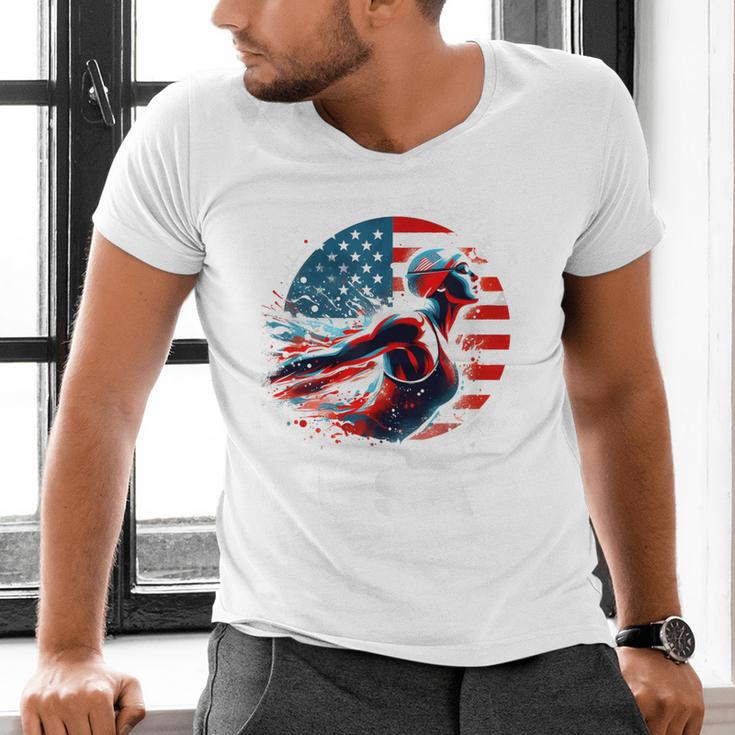 Swimming United States Apparel American Flag Swimming Men's V-Neck T-Shirt Swimming United States Apparel American Flag Swimming Men's V-Neck T-Shirt